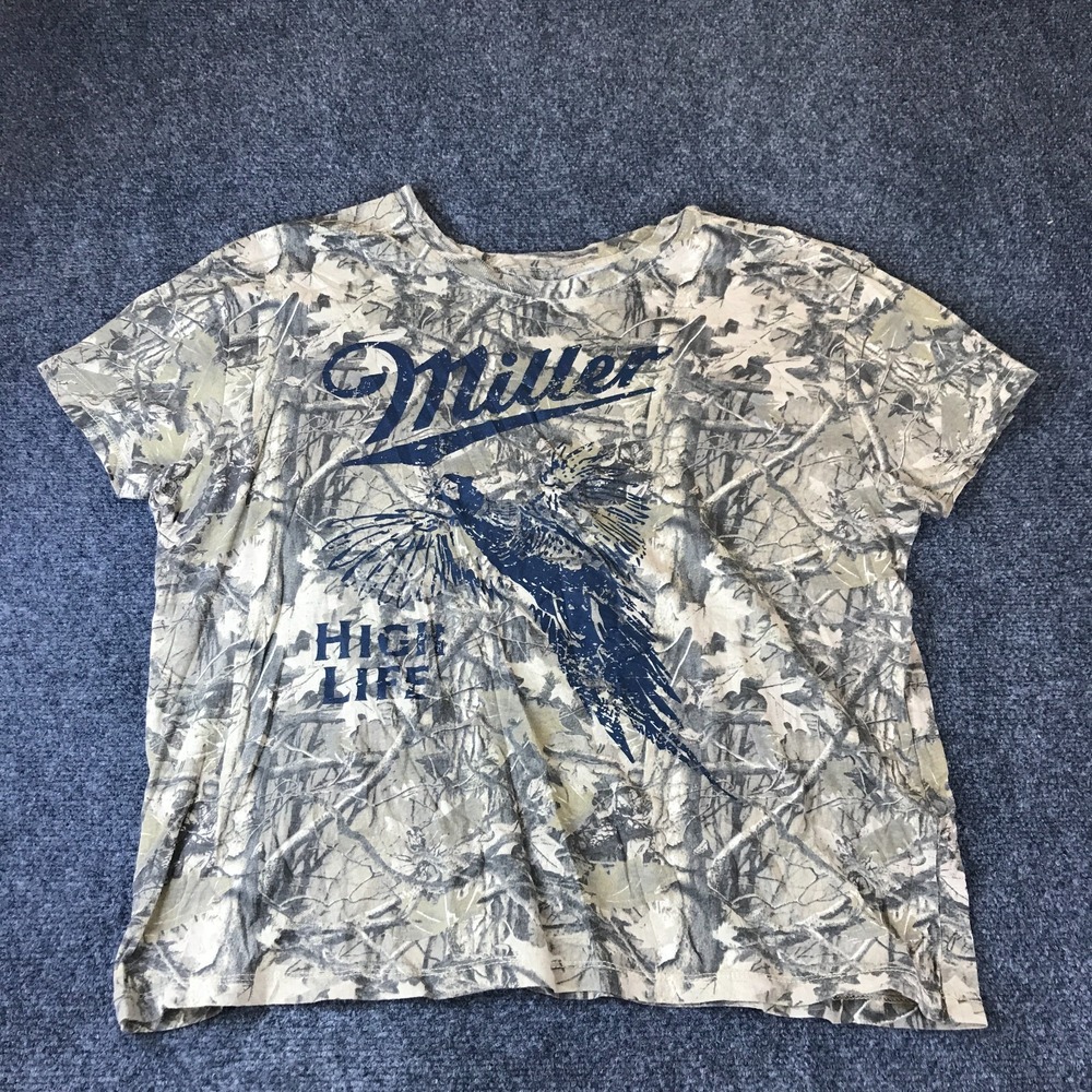 Miller High Life T Shirt Womens 2X Olive Camouflage Pheasant Graphic Cotton